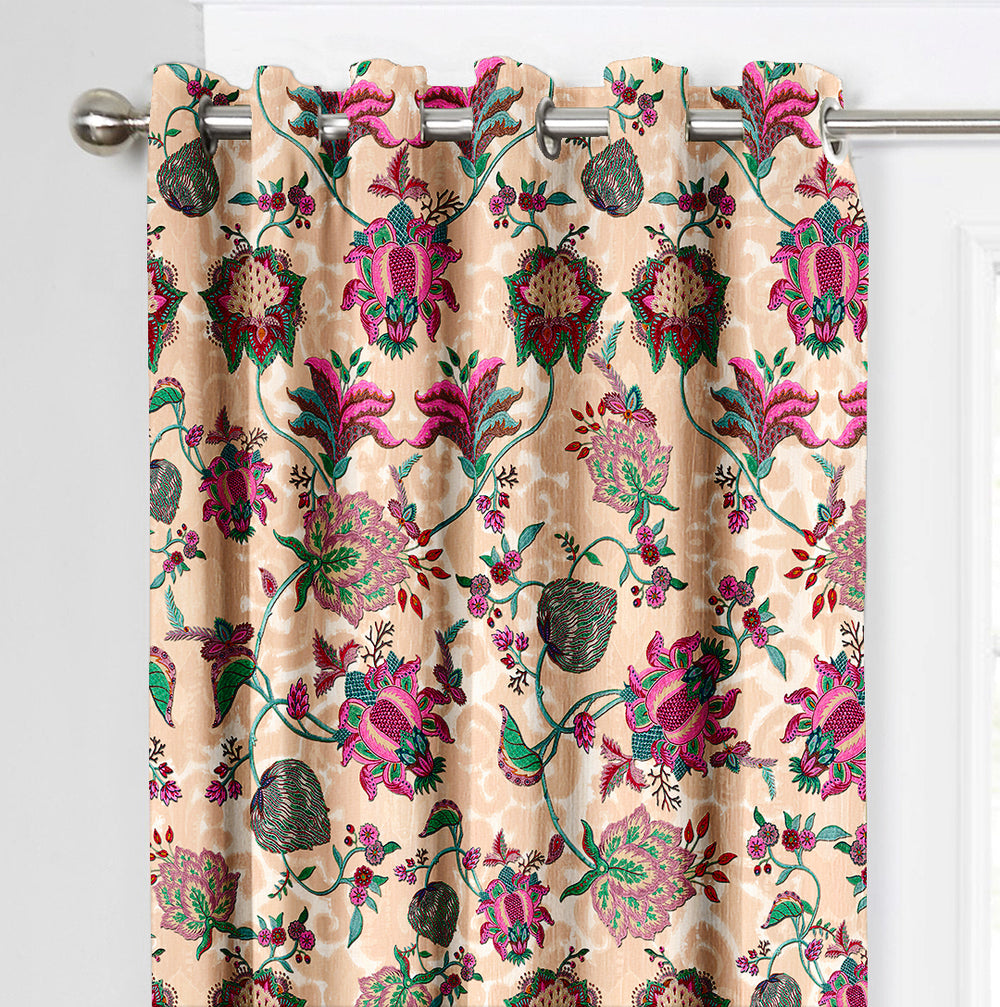 Ultimate Trends Premium Polyester Fancy Floral Curtain For Home Décor Beige Color, 1 Piece