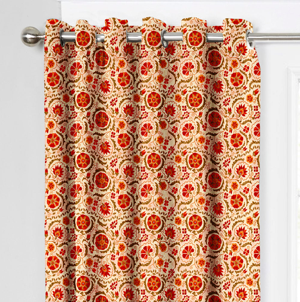 Ultimate Trends Premium Polyester Fancy Floral Curtain For Home Décor Orange Color, 1 Piece