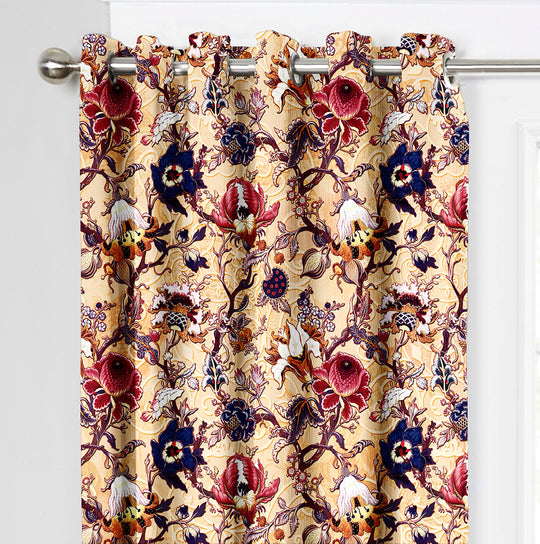 Ultimate Trends Premium Polyester Fancy Floral Curtain For Home Décor Beige Color, 1 Piece