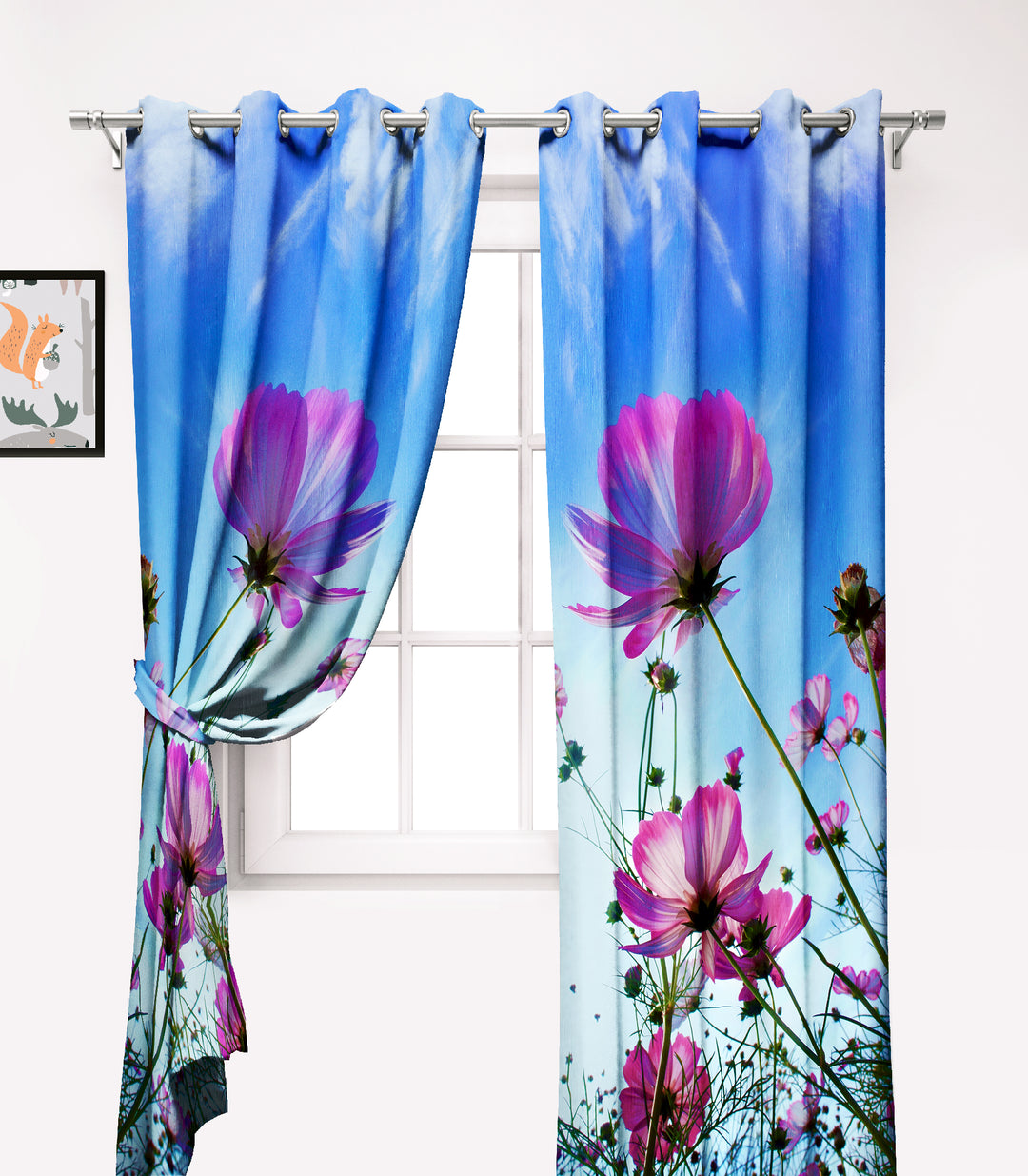 Ultimate Trends Premium Polyester Fancy 3D Floral Curtain For Home Décor Blue and Lavender Color, 1 Piece