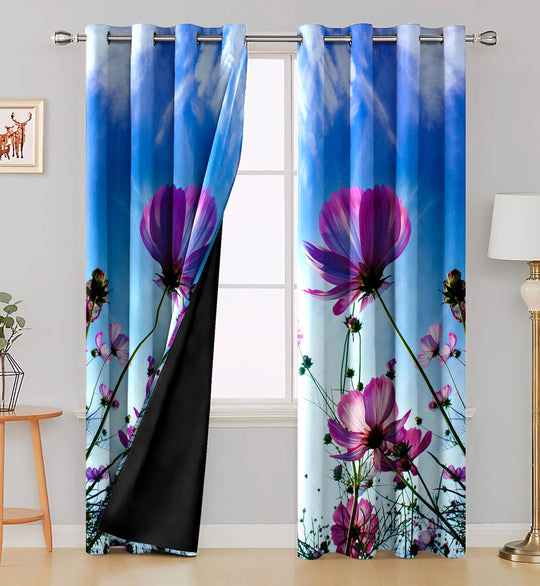 Ultimate Trends Premium Polyester Fancy 3D Floral Curtain For Home Décor Blue and Lavender Color, 1 Piece