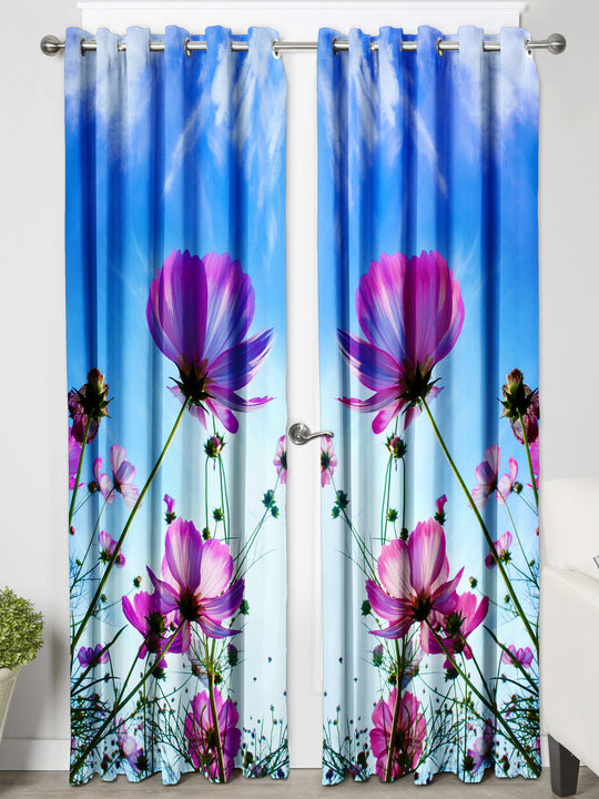 Ultimate Trends Premium Polyester Fancy 3D Floral Curtain For Home Décor Blue and Lavender Color, 1 Piece