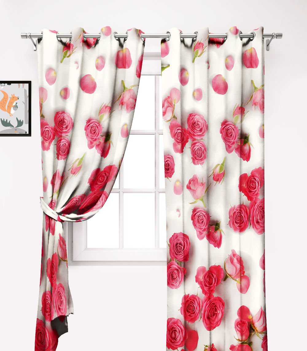 Ultimate Trends Premium Polyester Fancy 3D Floral Curtain For Home Décor White and Red Color, 1 Piece