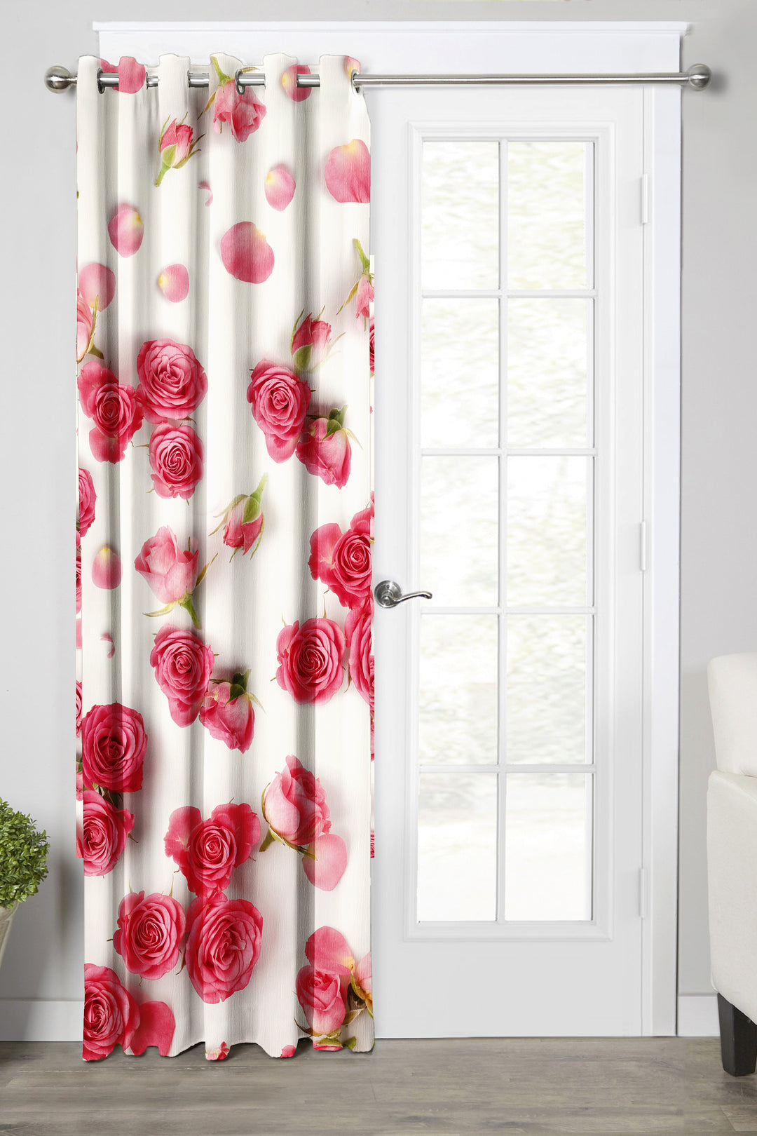 Ultimate Trends Premium Polyester Fancy 3D Floral Curtain For Home Décor White and Red Color, 1 Piece