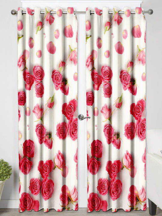 Ultimate Trends Premium Polyester Fancy 3D Floral Curtain For Home Décor White and Red Color, 1 Piece