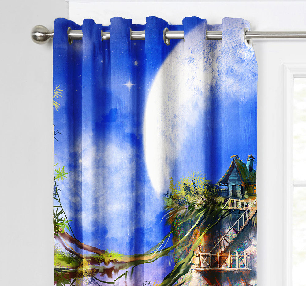 Ultimate Trends Premium Polyester Fancy 3D Scenery Curtain For Home Décor Blue Color, 1 Piece