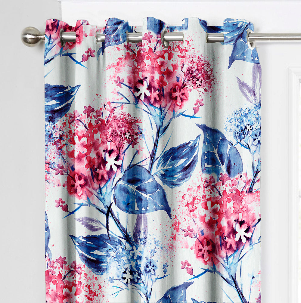 Ultimate Trends Premium Polyester Fancy Floral Curtain For Home Décor Blue and Pink Color, 1 Piece