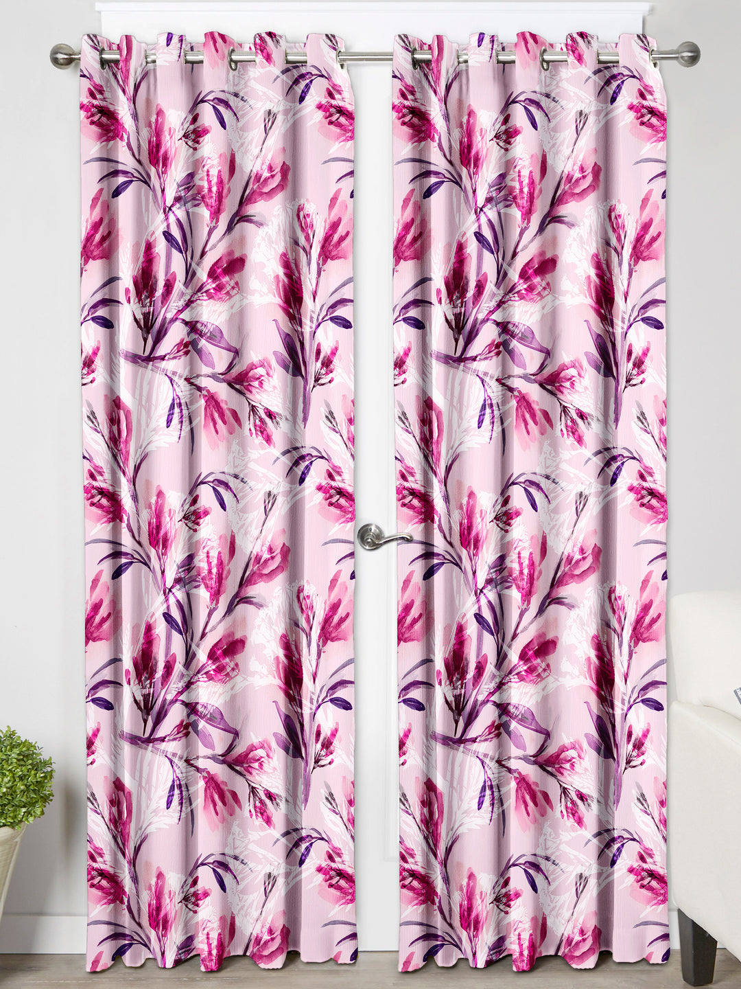 Ultimate Trends Premium Polyester Fancy Floral Curtain For Home Décor Pink Color, 1 Piece