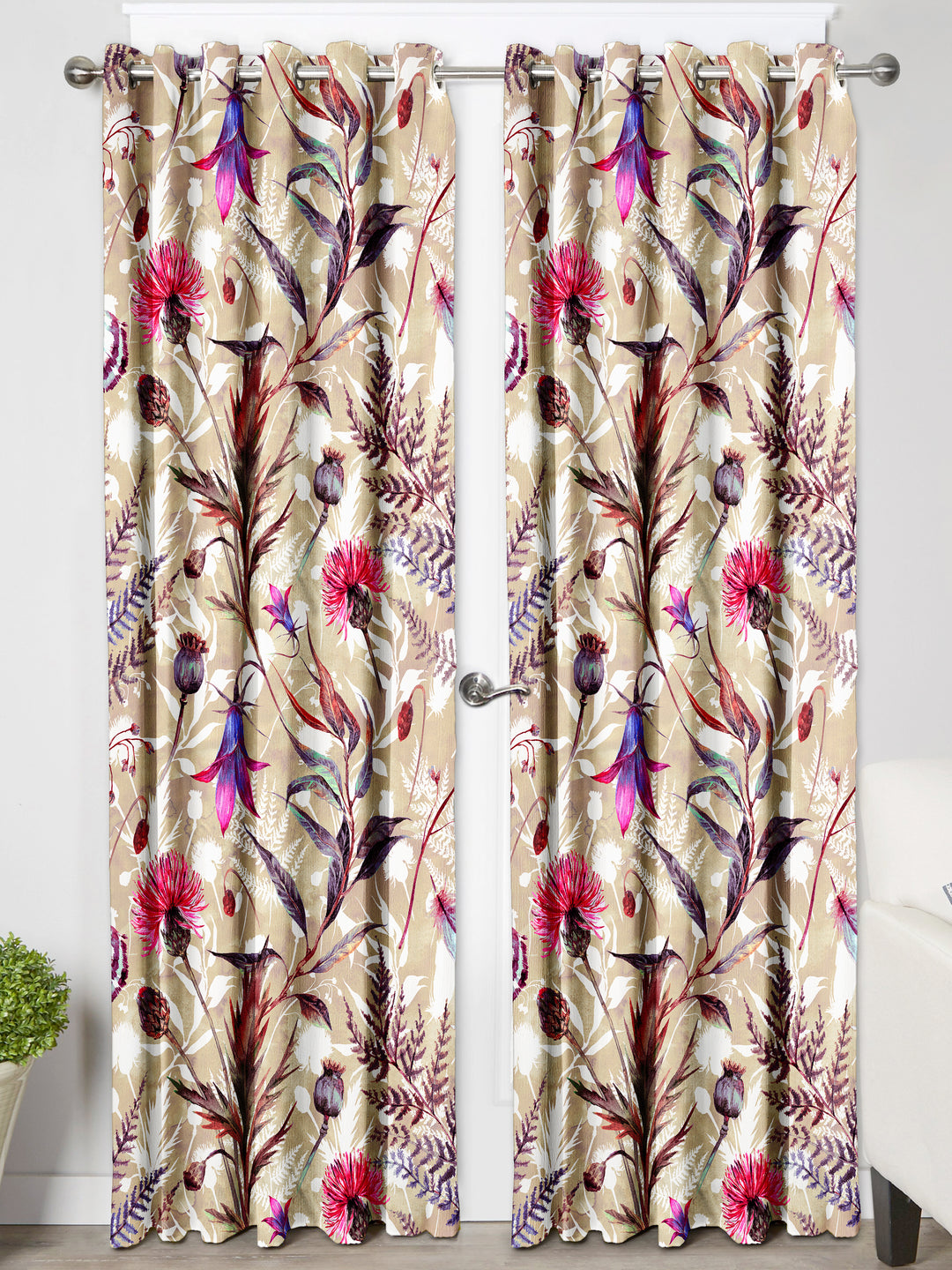 Ultimate Trends Premium Polyester Fancy Floral Curtain For Home Décor Beige Color, 1 Piece