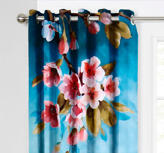 Ultimate Trends Premium Polyester Fancy 3D Floral Curtain For Home Décor Peach and Sky Blue Color, 1 Piece