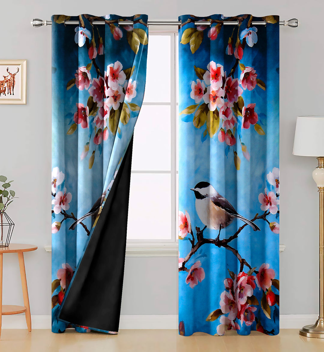 Ultimate Trends Premium Polyester Fancy 3D Floral Curtain For Home Décor Peach and Sky Blue Color, 1 Piece