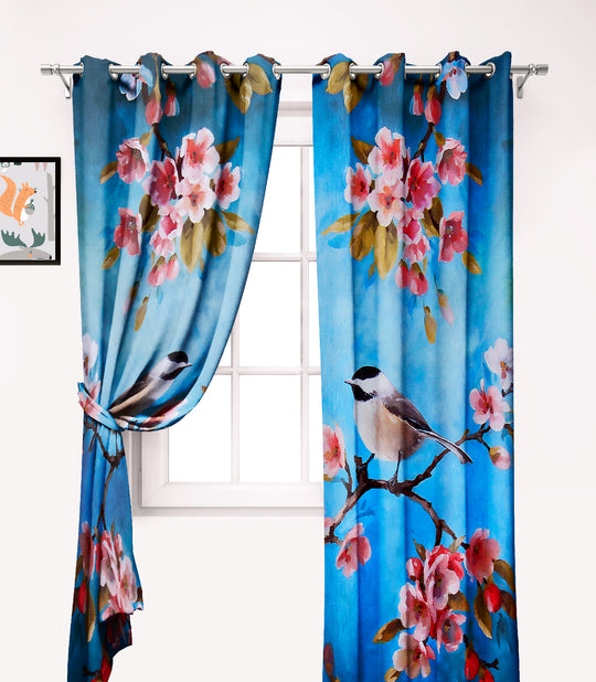 Ultimate Trends Premium Polyester Fancy 3D Floral Curtain For Home Décor Peach and Sky Blue Color, 1 Piece