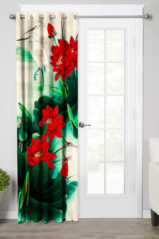 Ultimate Trends Premium Polyester Floral Curtain For Home Décor Red and Green Color, 1 Piece