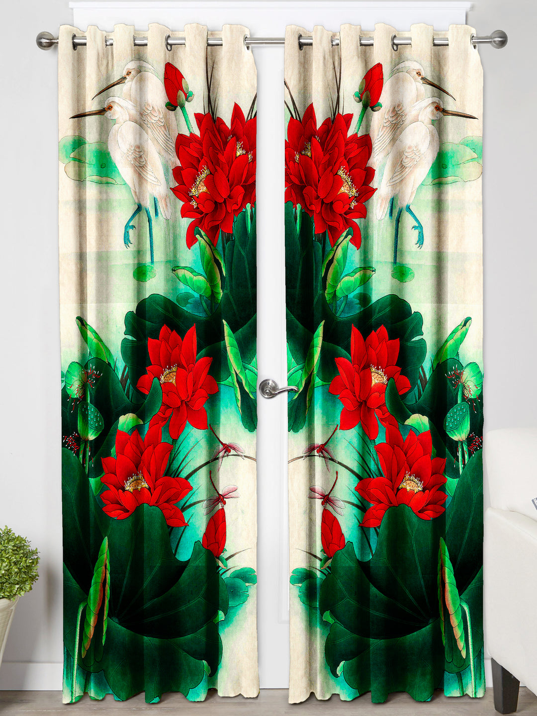 Ultimate Trends Premium Polyester Floral Curtain For Home Décor Red and Green Color, 1 Piece