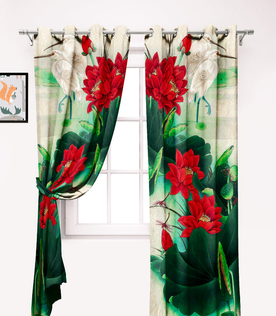 Ultimate Trends Premium Polyester Floral Curtain For Home Décor Red and Green Color, 1 Piece