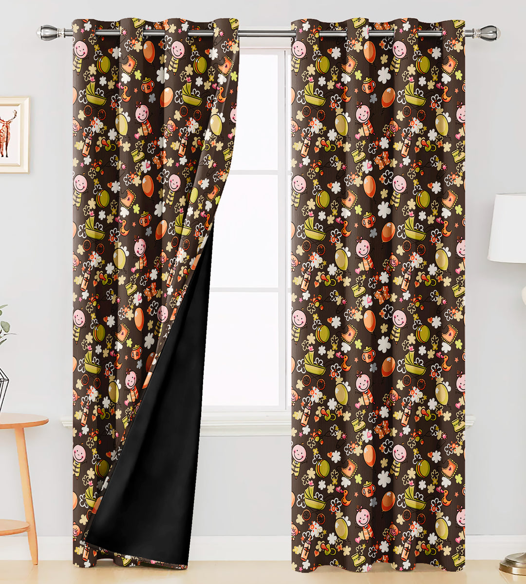 Ultimate Trends Premium Polyester Kids Room Curtain For Home Décor Brown Color, 1 Piece