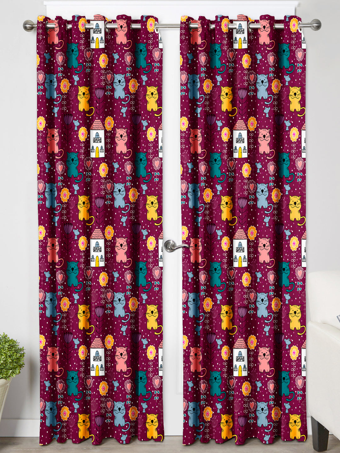 Ultimate Trends Premium Polyester Kids Room Curtain For Home Décor Magenta Color, 1 Piece