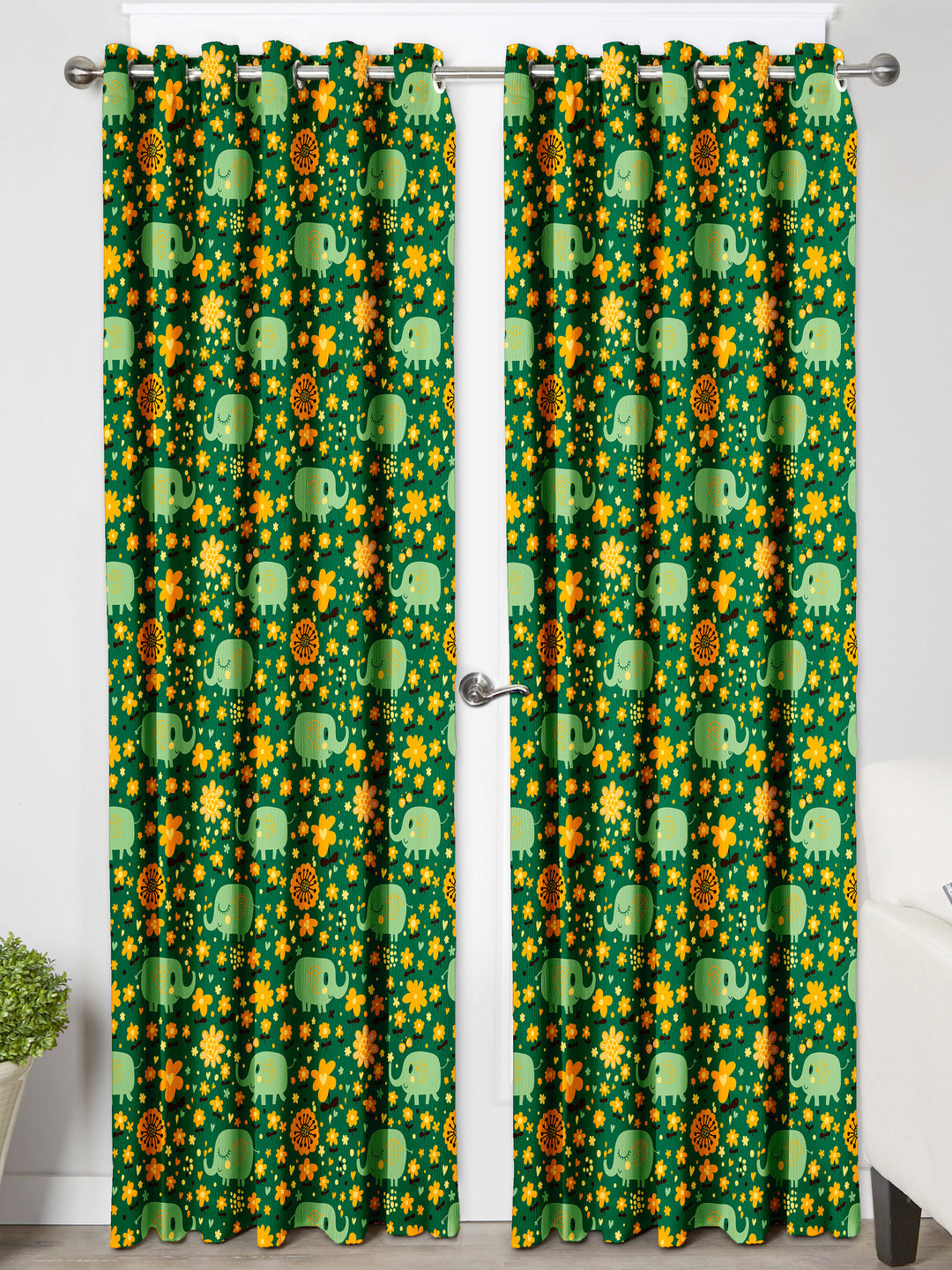 Ultimate Trends Premium Polyester Kids Room Curtain For Home Décor Green Color, 1 Piece