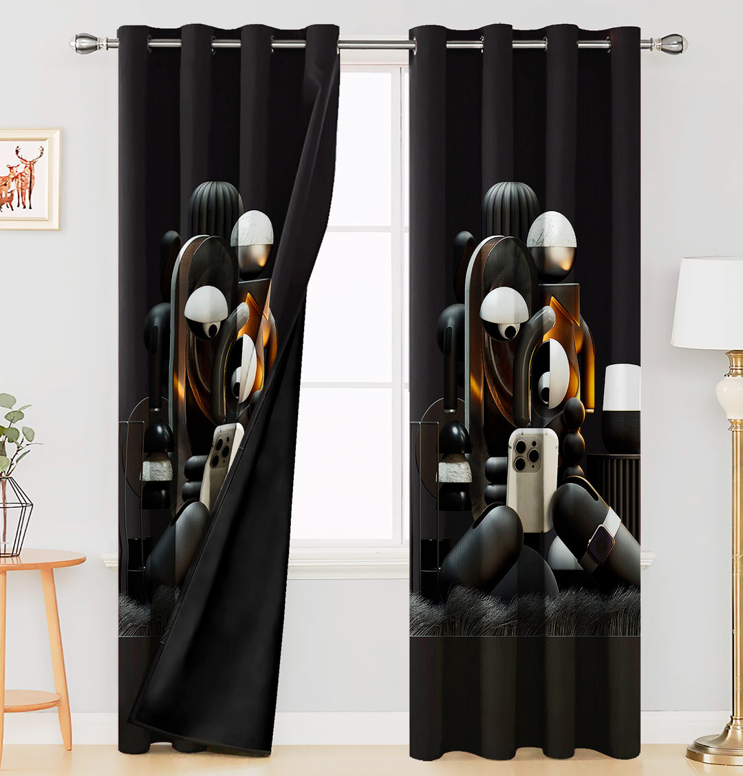 Ultimate Trends Premium Polyester 3D Modern Curtain For Home Décor Black Color, 1 Piece