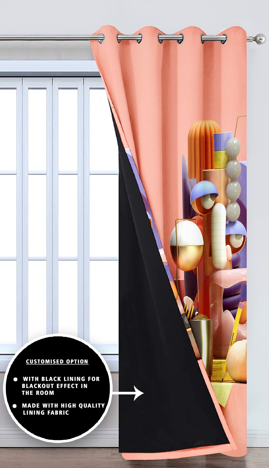 Ultimate Trends Premium Polyester 3D Modern Curtain For Home Décor Peach Color, 1 Piece