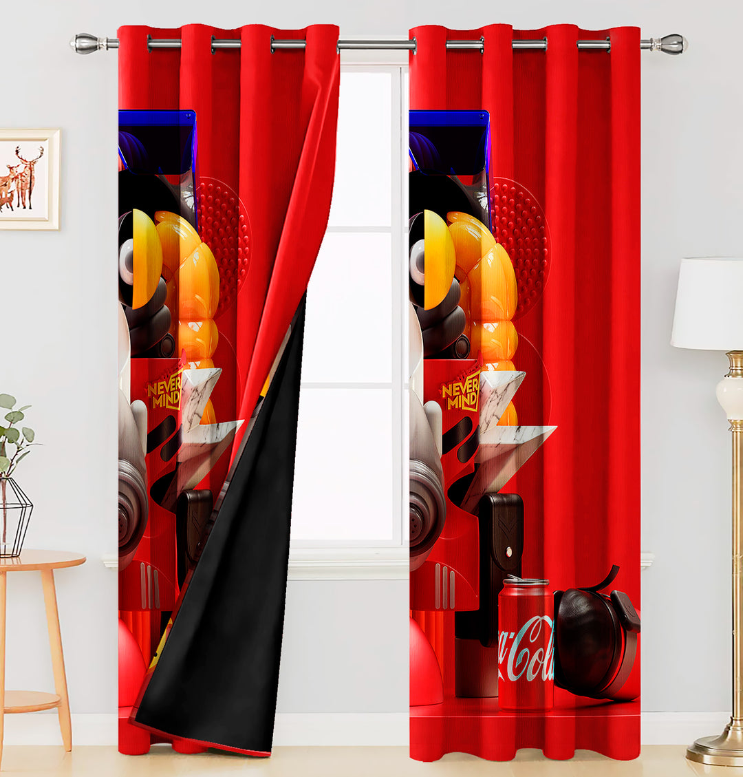 Ultimate Trends Premium Polyester 3D Modern Curtain For Home Décor Red Color, 1 Piece