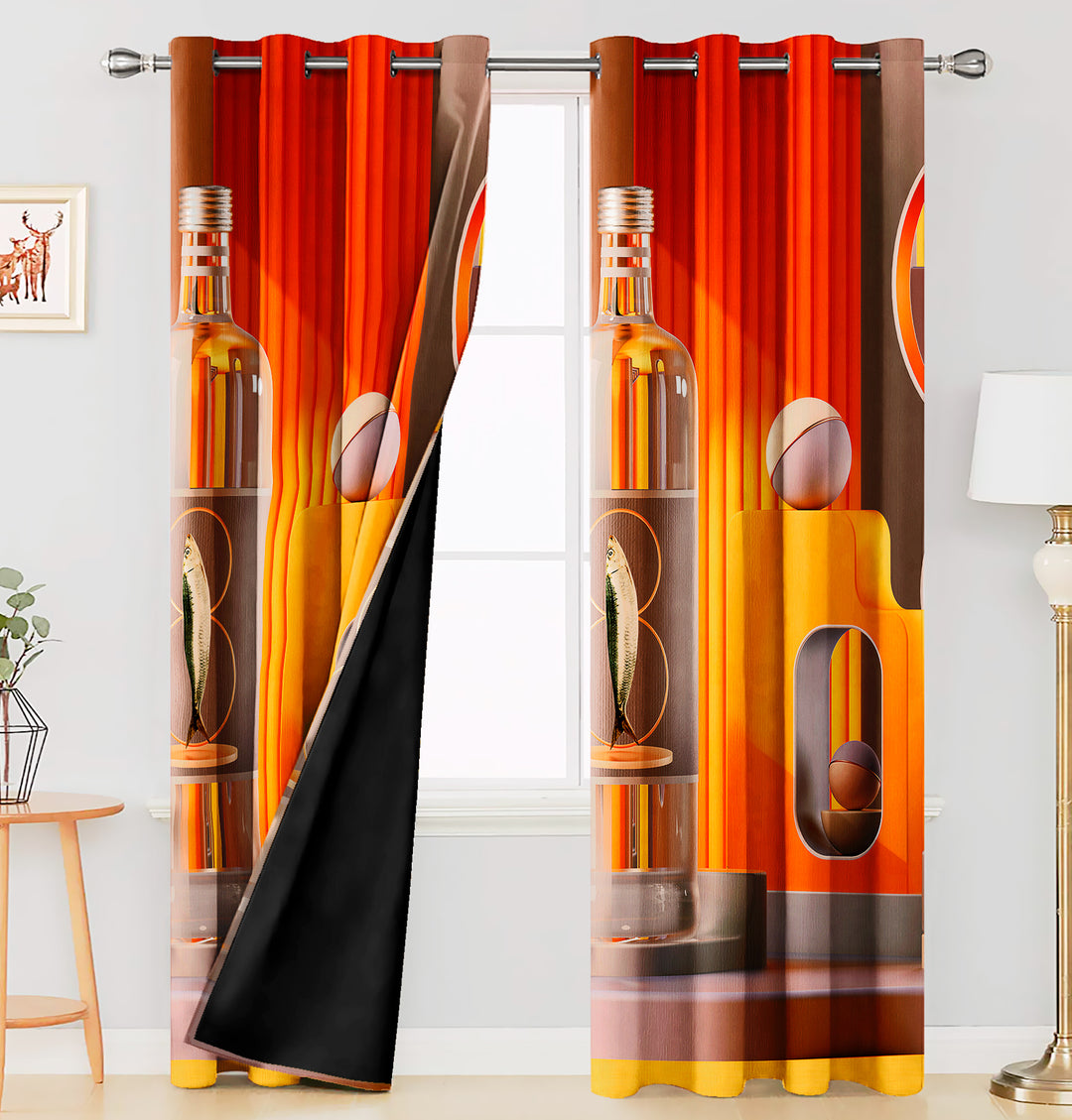 Ultimate Trends Premium Polyester 3D Modern Curtain For Home Décor Red and Orange Color, 1 Piece