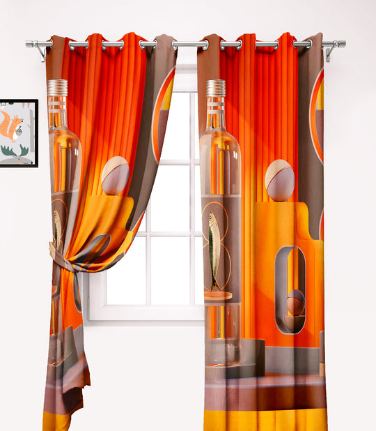 Ultimate Trends Premium Polyester 3D Modern Curtain For Home Décor Red and Orange Color, 1 Piece