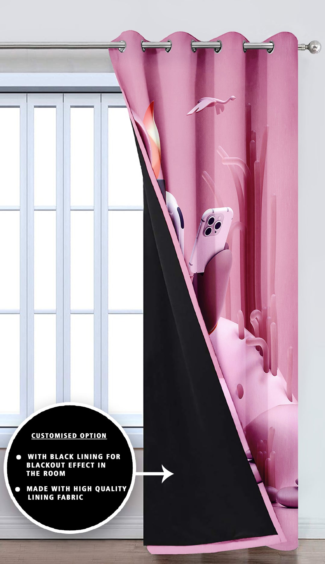 Ultimate Trends Premium Polyester 3D Modern Curtain For Home Décor Pink Color, 1 Piece