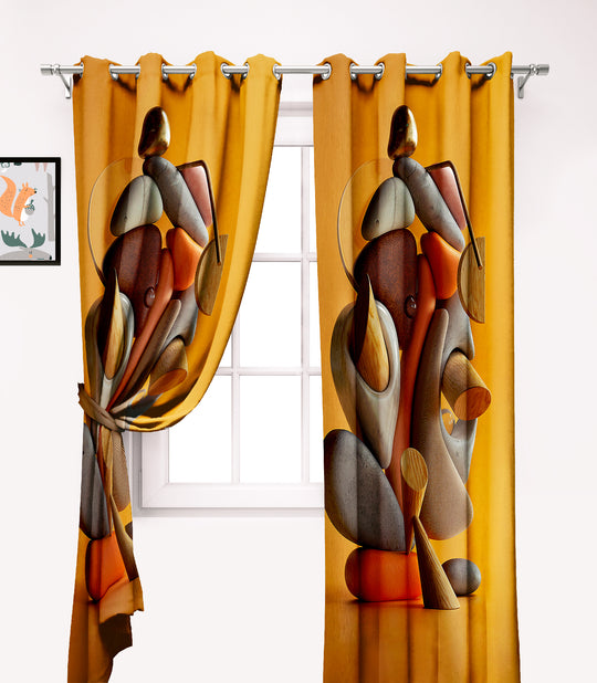 Ultimate Trends Premium Polyester 3D Modern Curtain For Home Décor Fire Yellow Color, 1 Piece