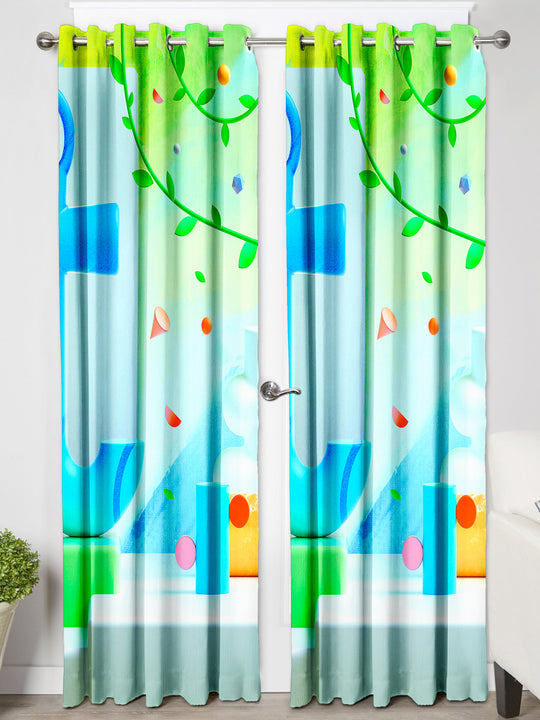 Ultimate Trends Premium Polyester 3D Modern Curtain For Home Décor Sky Blue and Green Color, 1 Piece