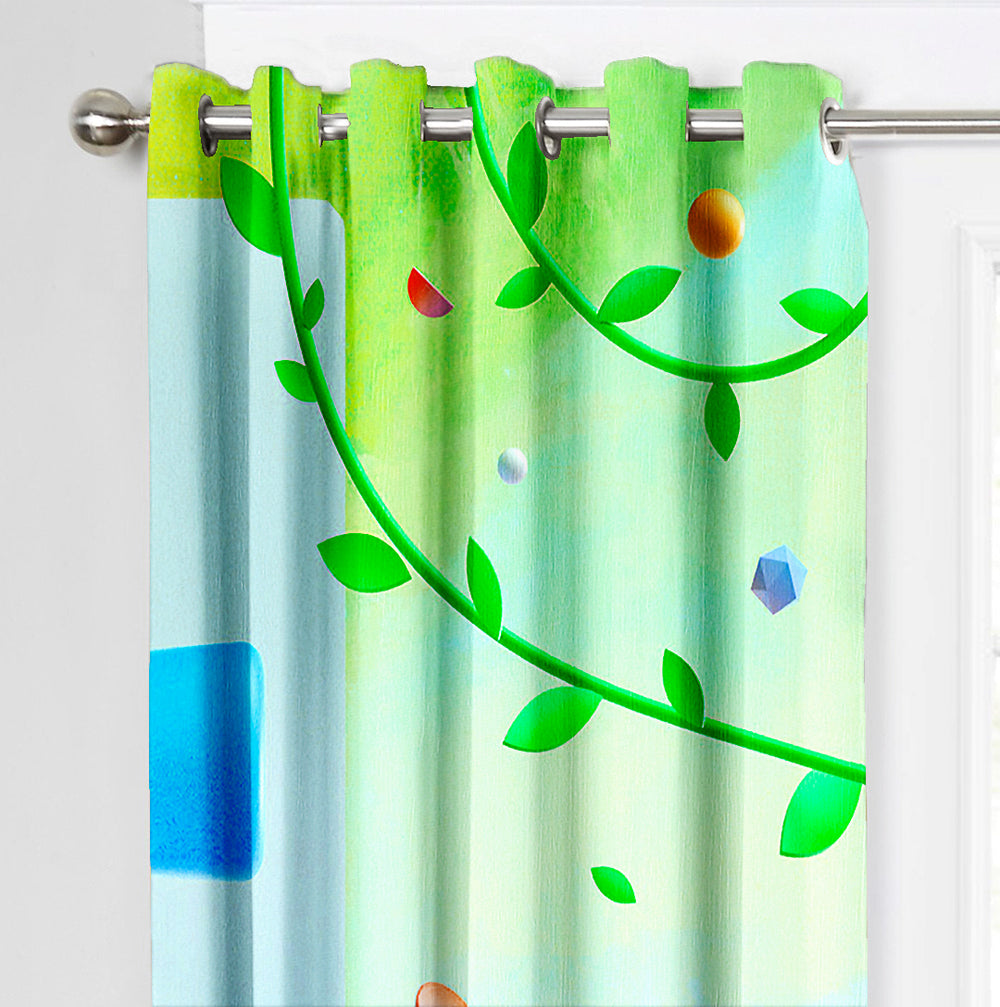 Ultimate Trends Premium Polyester 3D Modern Curtain For Home Décor Sky Blue and Green Color, 1 Piece