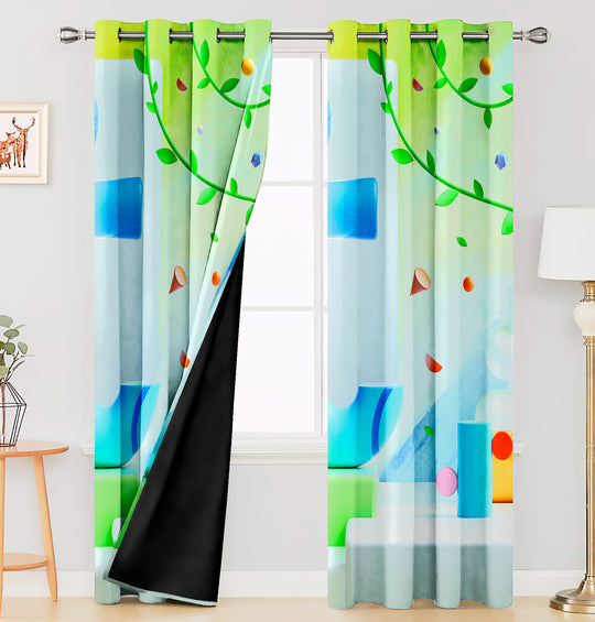 Ultimate Trends Premium Polyester 3D Modern Curtain For Home Décor Sky Blue and Green Color, 1 Piece