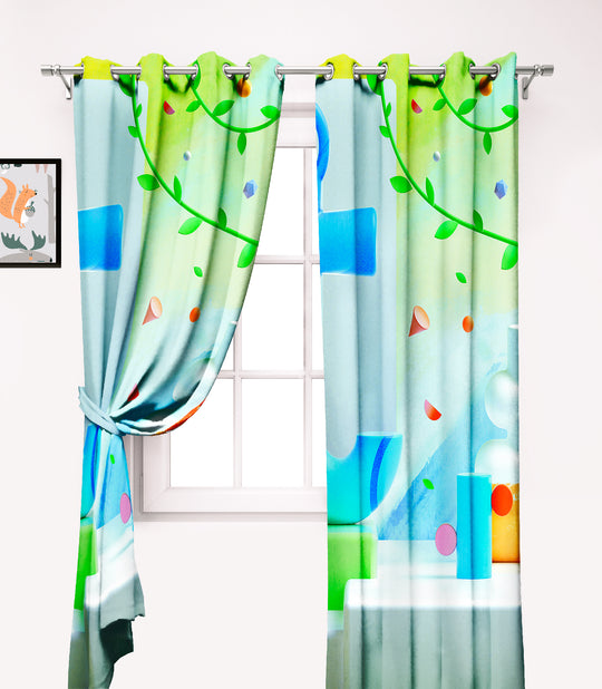 Ultimate Trends Premium Polyester 3D Modern Curtain For Home Décor Sky Blue and Green Color, 1 Piece