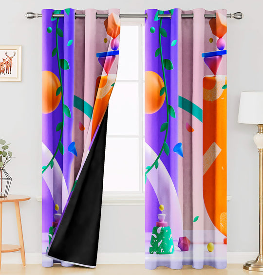 Ultimate Trends Premium Polyester 3D Modern Curtain For Home Décor Purple and Orange Color, 1 Piece