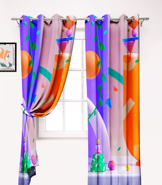 Ultimate Trends Premium Polyester 3D Modern Curtain For Home Décor Purple and Orange Color, 1 Piece