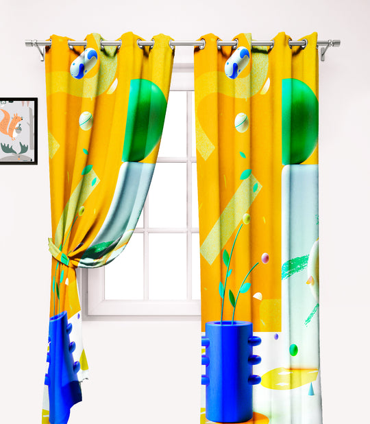 Ultimate Trends Premium Polyester 3D Modern Curtain For Home Décor Yellow Color, 1 Piece