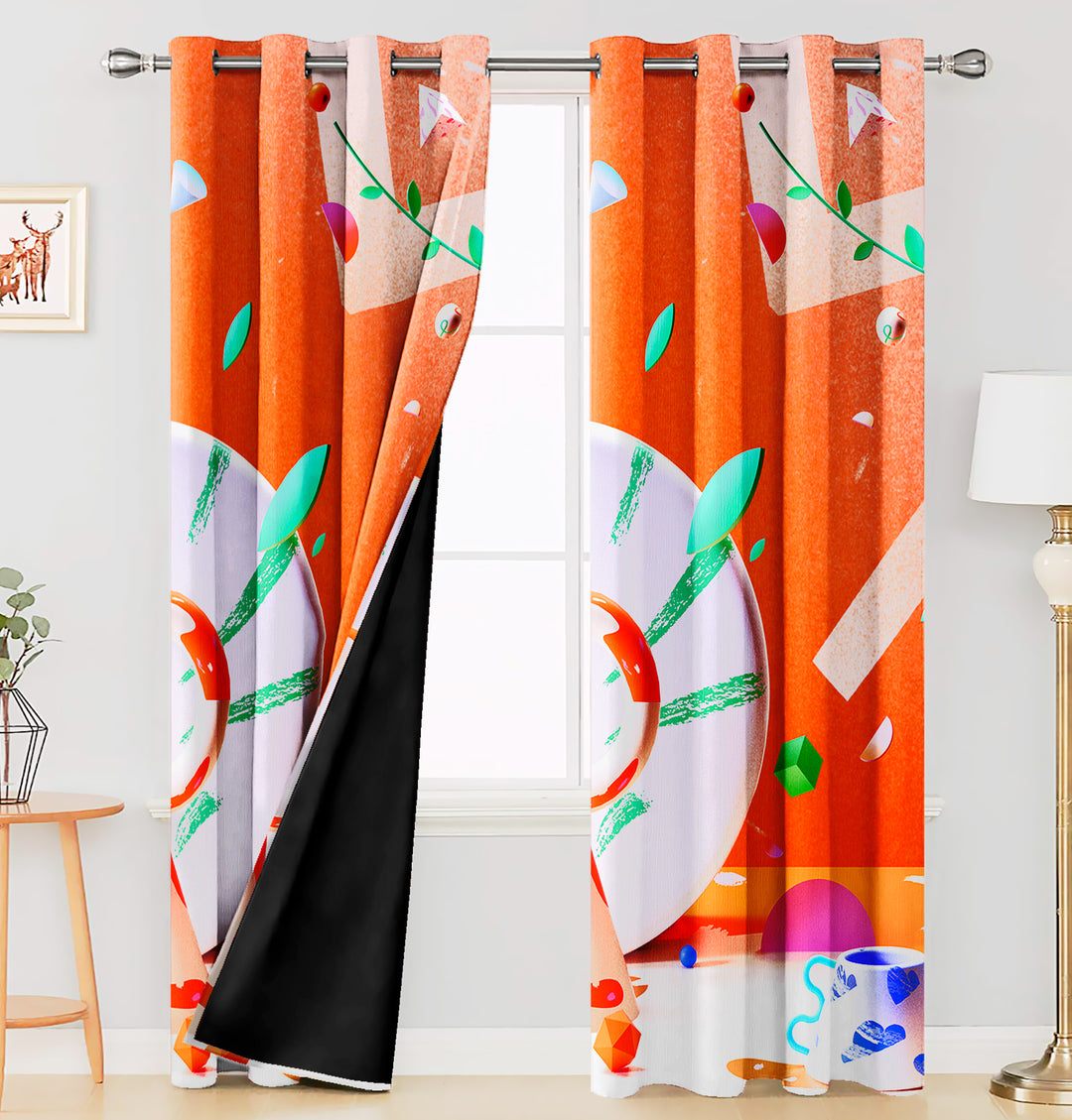 Ultimate Trends Premium Polyester 3D Modern Curtain For Home Décor Orange Color, 1 Piece