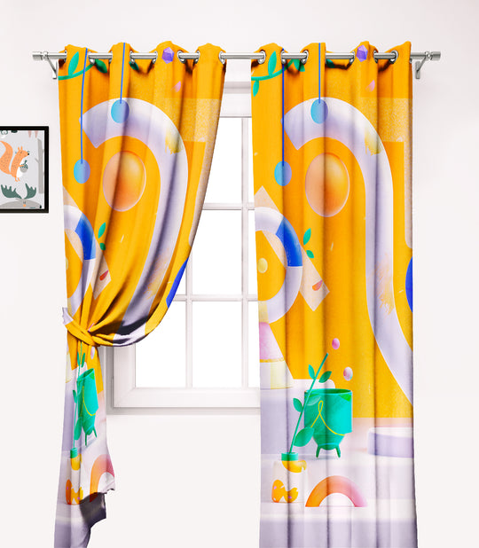 Ultimate Trends Premium Polyester 3D Modern Curtain For Home Décor Yellow Color, 1 Piece