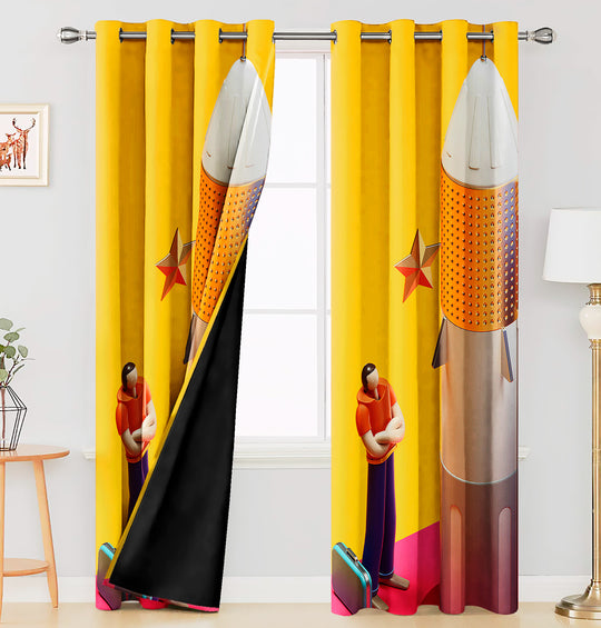 Ultimate Trends Premium Polyester 3D Modern Curtain For Home Décor Yellow Color, 1 Piece