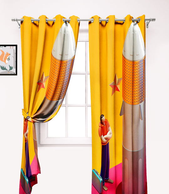 Ultimate Trends Premium Polyester 3D Modern Curtain For Home Décor Yellow Color, 1 Piece