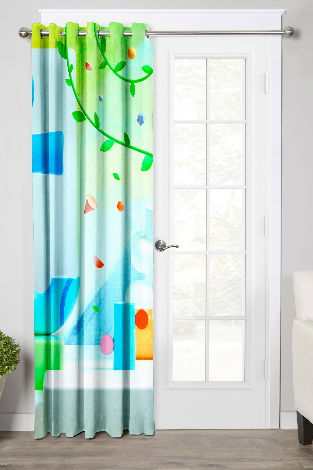 Ultimate Trends Premium Polyester 3D Modern Curtain For Home Décor Sky Blue and Green Color, 1 Piece