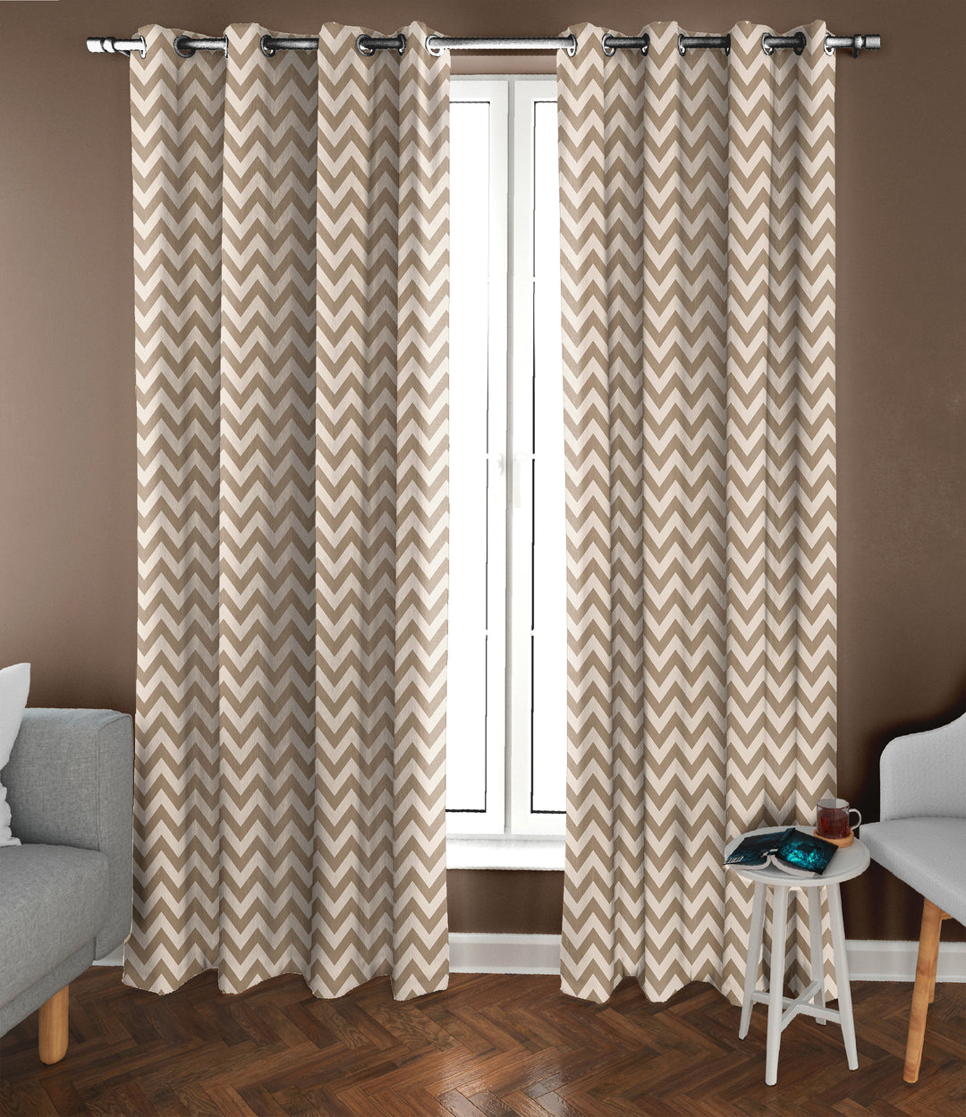 Ultimate Trends Premium Polyester Chevron Pattern Digital Printed Curtain, Thunder Grey Color, 1 Piece