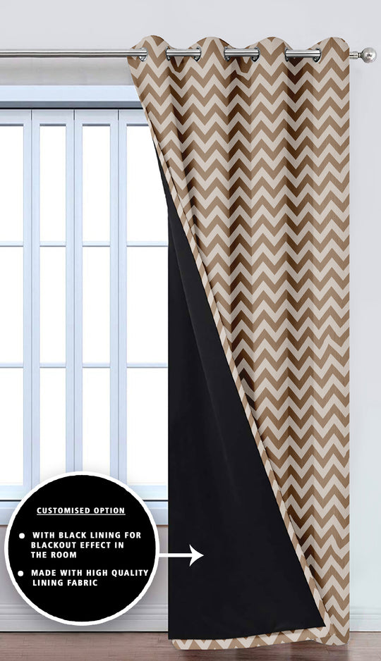 Ultimate Trends Premium Polyester Chevron Pattern Digital Printed Curtain, Peanut Brown Color, 1 Piece