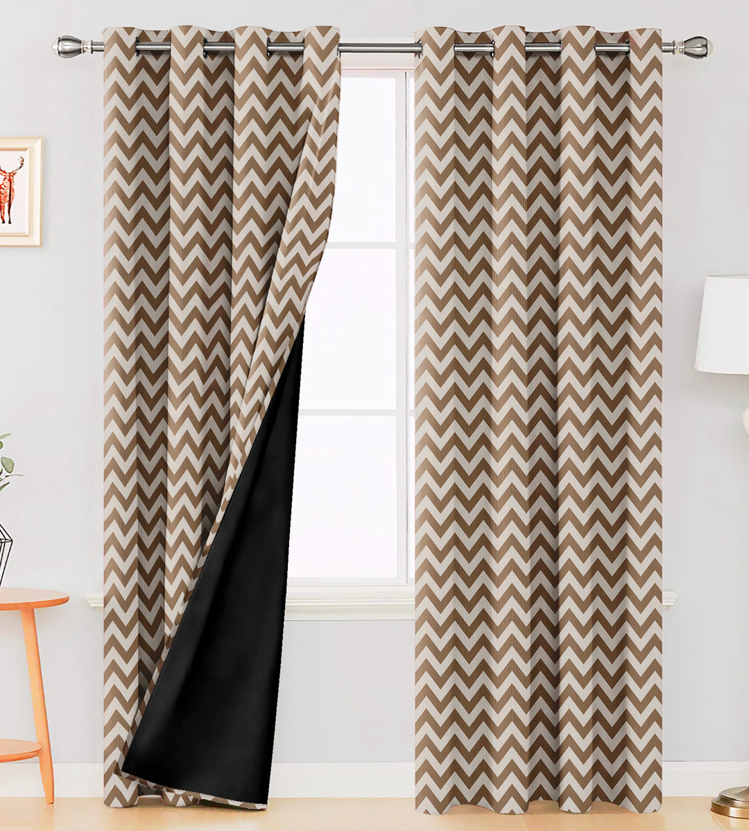 Ultimate Trends Premium Polyester Chevron Pattern Digital Printed Curtain, Peanut Brown Color, 1 Piece