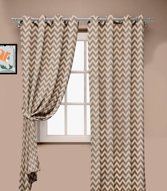 Ultimate Trends Premium Polyester Chevron Pattern Digital Printed Curtain, Peanut Brown Color, 1 Piece