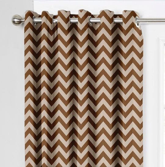 Ultimate Trends Premium Polyester Chevron Pattern Digital Printed Curtain, Brown Color, 1 Piece