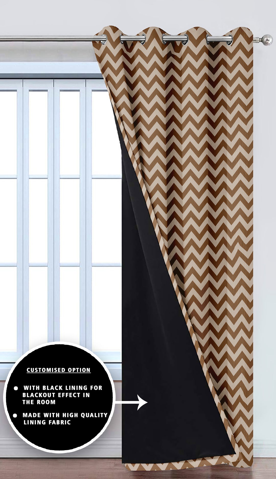 Ultimate Trends Premium Polyester Chevron Pattern Digital Printed Curtain, Brown Color, 1 Piece