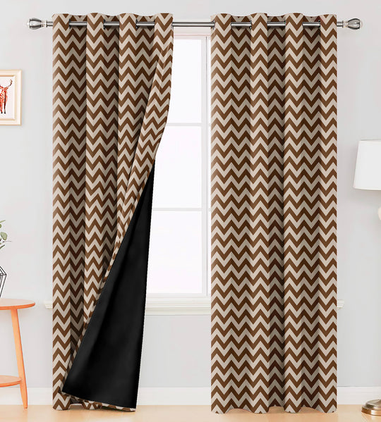 Ultimate Trends Premium Polyester Chevron Pattern Digital Printed Curtain, Brown Color, 1 Piece