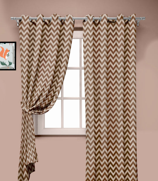 Ultimate Trends Premium Polyester Chevron Pattern Digital Printed Curtain, Brown Color, 1 Piece