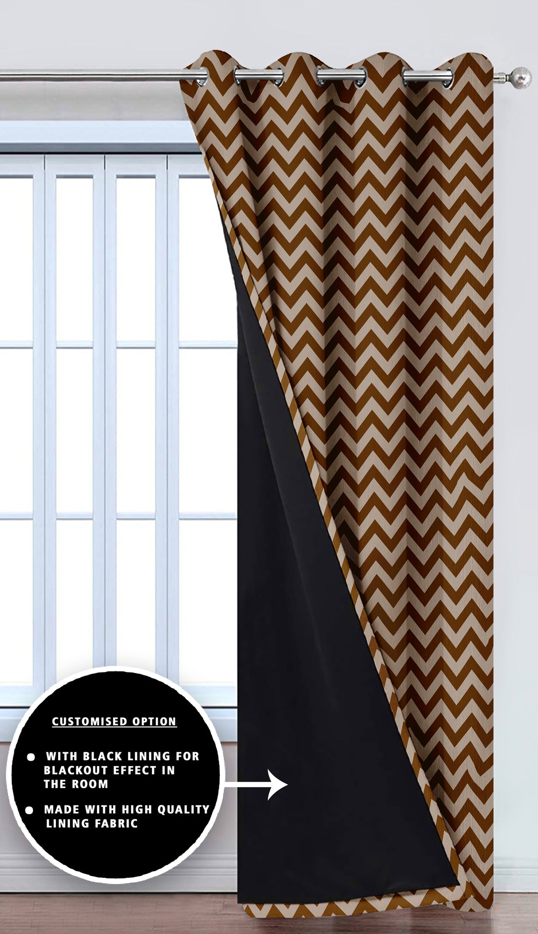 Ultimate Trends Premium Polyester Moire Pattern Digital Printed Curtain, Brown Color, 1 Piece